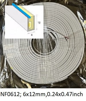 Neon-Flex 0612-24VDC,12watts/meter, Duo color, 10mt/33ft, Side Bend, Blue+White, 