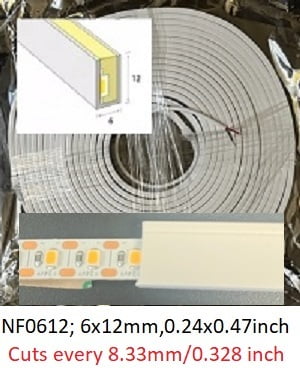 Neon-Flex 0612, UL-24VDC, 10 Watts/meter, 60LM/W, Dimmable, Cutts 8.3mm, Side Bend, Retail price per meter1mt/3.2ft-$32.00, (Kelvin; 2700.3000,4000,5000), Custom colors-Special order