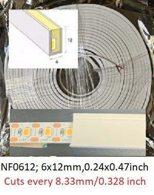Neon-Flex 0612, UL-24VDC, 10 Watts/meter, 60LM/W, Dimmable, Cuts 8.3mm, Side Bend-30 meter- 3000K-Customized