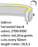 Neon-Flex 0508, Blue. 24VDC, 12VDC, 6 Watts/meter, 60LM/W, Dimmable, Cuts 50mm, Side Bend