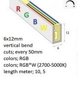 Neon-Flex 0612, RGBW-UL, 12VDC, 12 Watts/meter, 60LM/W, Dimmable, Cuts 50mm, Side Bend, Flat Top, 6000K-5mt/16ft,