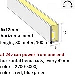 Neon-Flex 0612, 24VDC, 6 watts/meter, 60LM/W, Dimmable, Cuts 50mm, Side Bend-30Mt/100Ft,UL